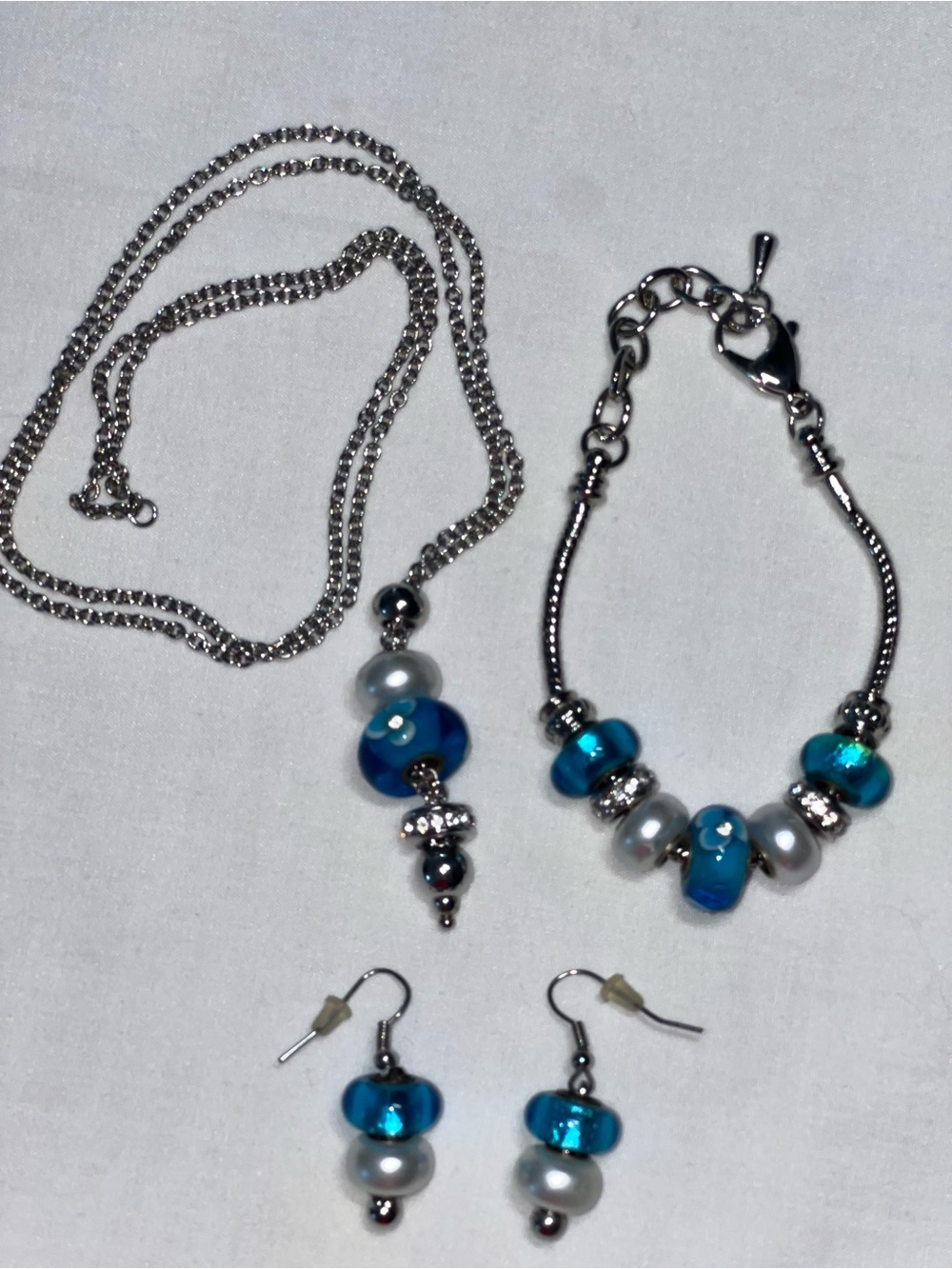 Blue Bead Drop Necklace and Earring Set